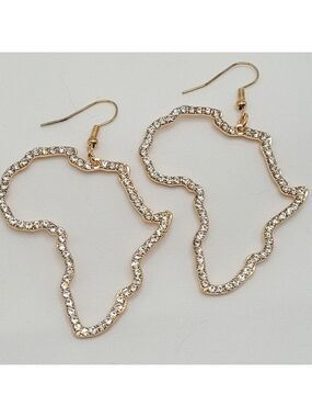✨2/$10✨ Africa Shaped Gold Dangle Earrings Rhinestone Statement Style